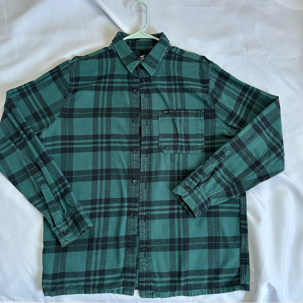 Green and Black Plaid Button-Up Shirt